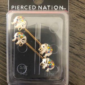 Spencer's Pierced Nation gold barbell elephant nipple rings NEW